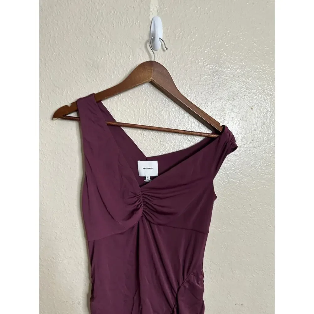 Reformation Emma Knit Mini Dress in Mole M NWOT Ruched Bodycon Off Shoulder